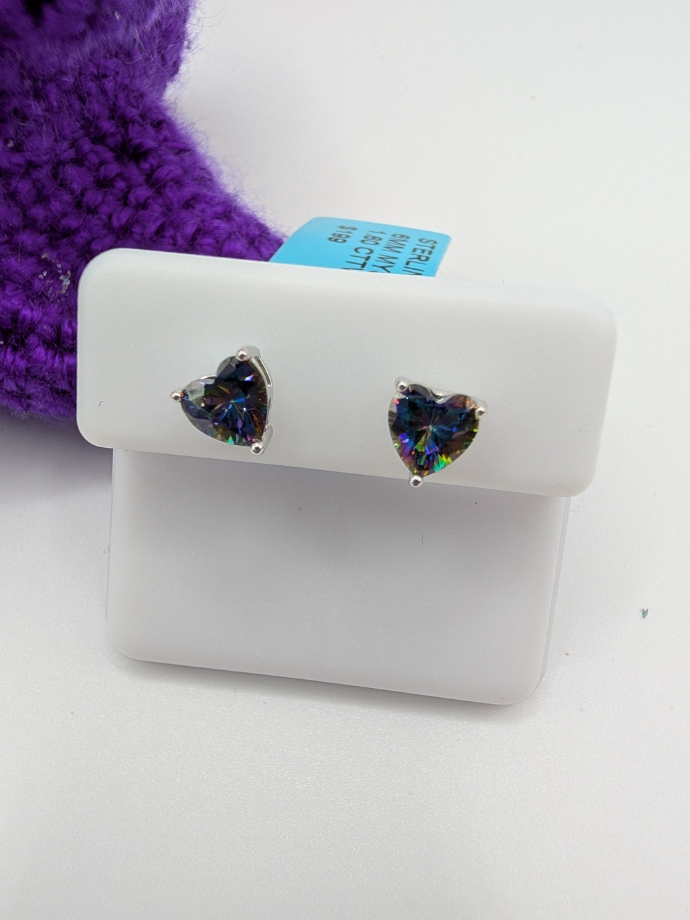 NWT Sterling Silver 6mm Heart Mystic Topaz Stud Earrings 1.60 CTTW